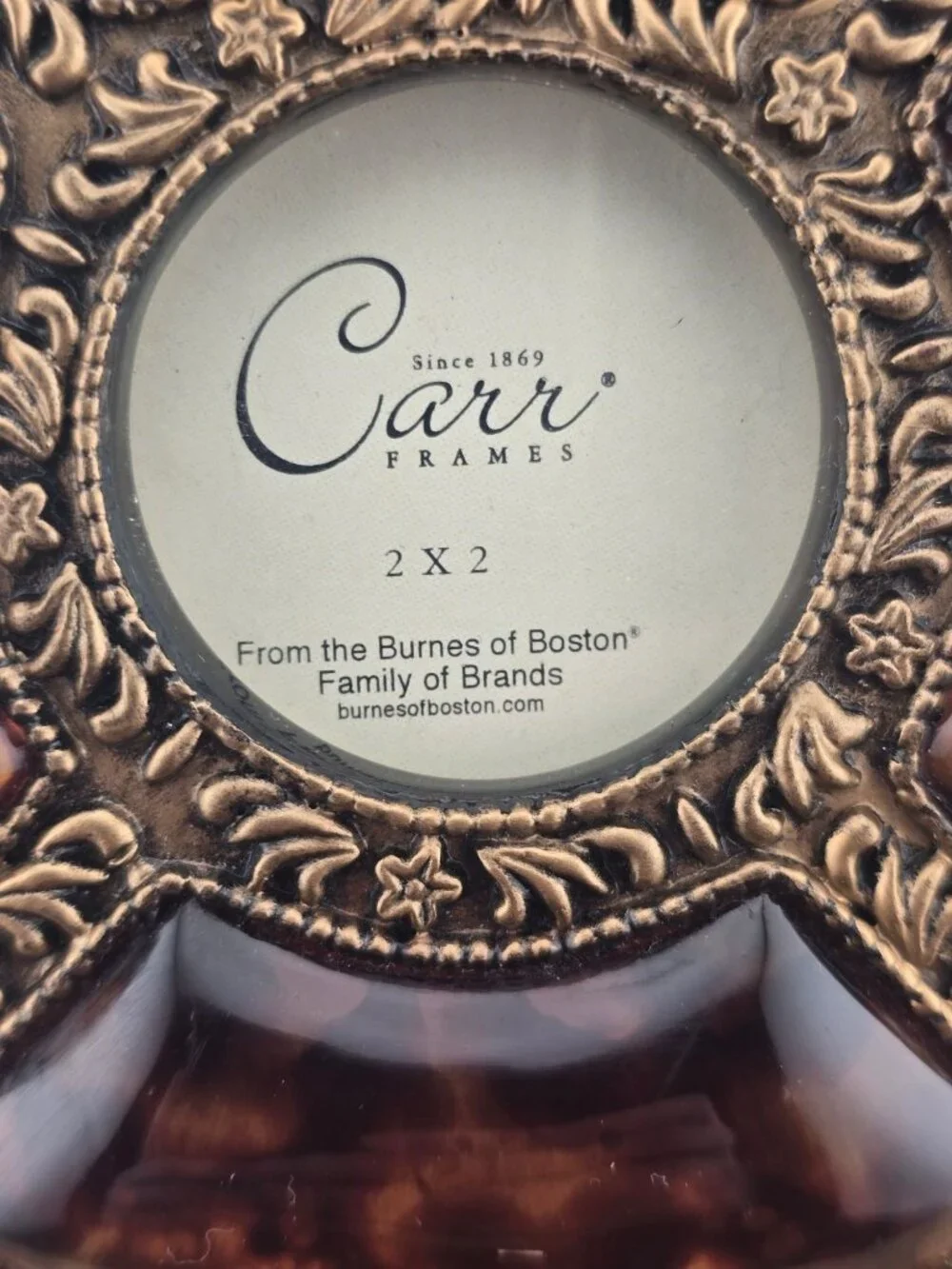 Carr 2x2 Round Faux Tortoiseshell & Gold Ornate Photo Frame
